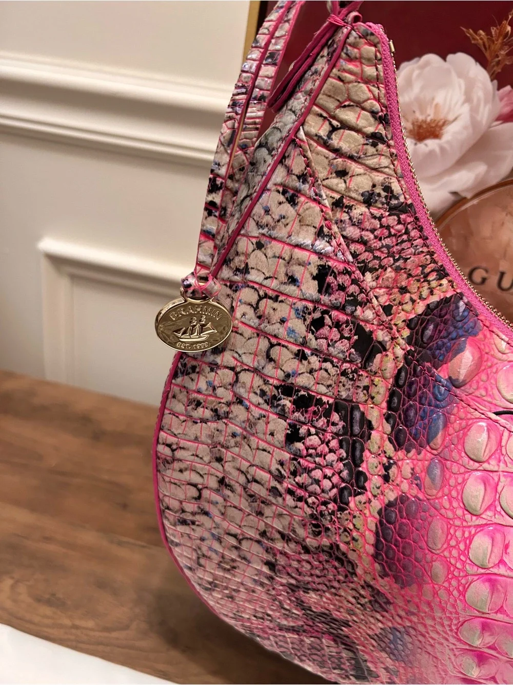Brahmin Bekka Pink Cobra Shoulder Hobo Bag with Dust Bag - Picture 10 of 15